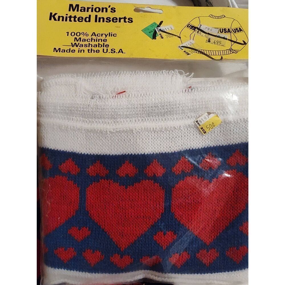 Marion's Knitted Inserts Hearts #435 red white blue 50" NOS